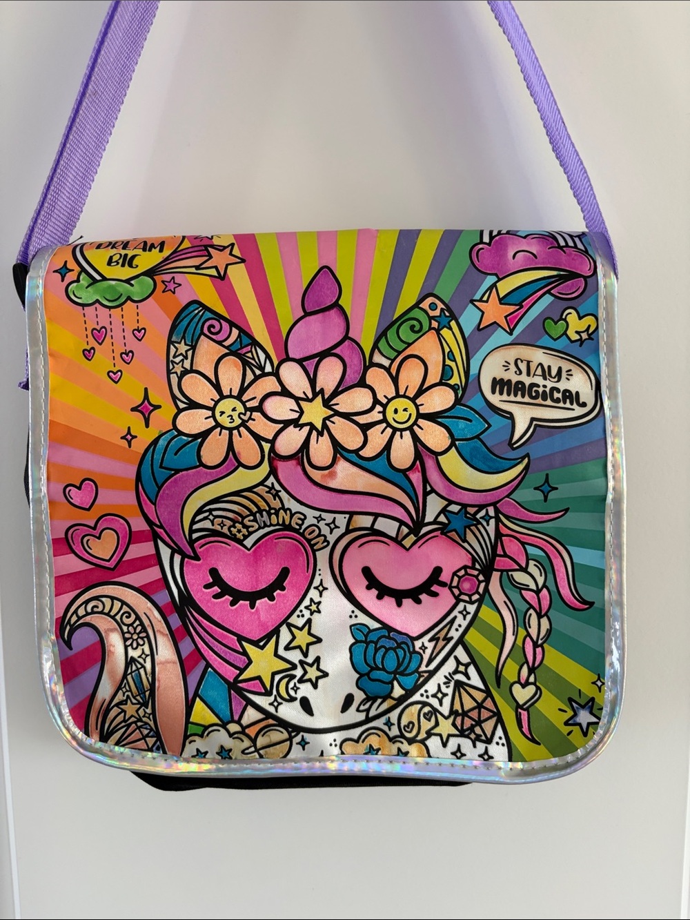 Unbranded Women’s Colorful Unicorn Heart Crossbody Bag - Pink & Multicolor